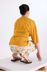 Whole Body Woman White Casual Blouse Athletic Kneeling Leggings Studio photo references